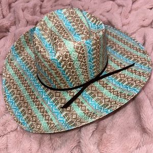 Turquoise Western Straw Hat